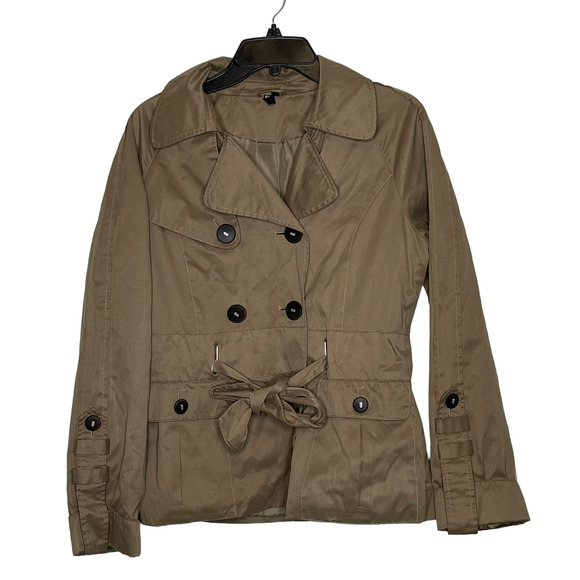 Ambition Womens Swing Jacket Size Medium Tan‎ Button & Tie Front Lined - Picture 1 of 7